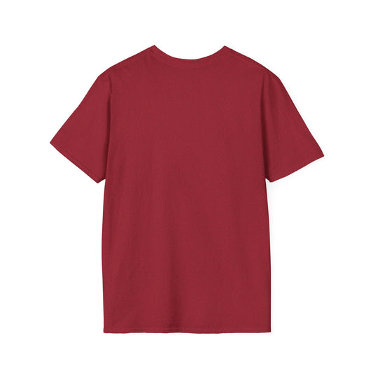 Back view of plain maroon short-sleeve cotton T-shirt on white background