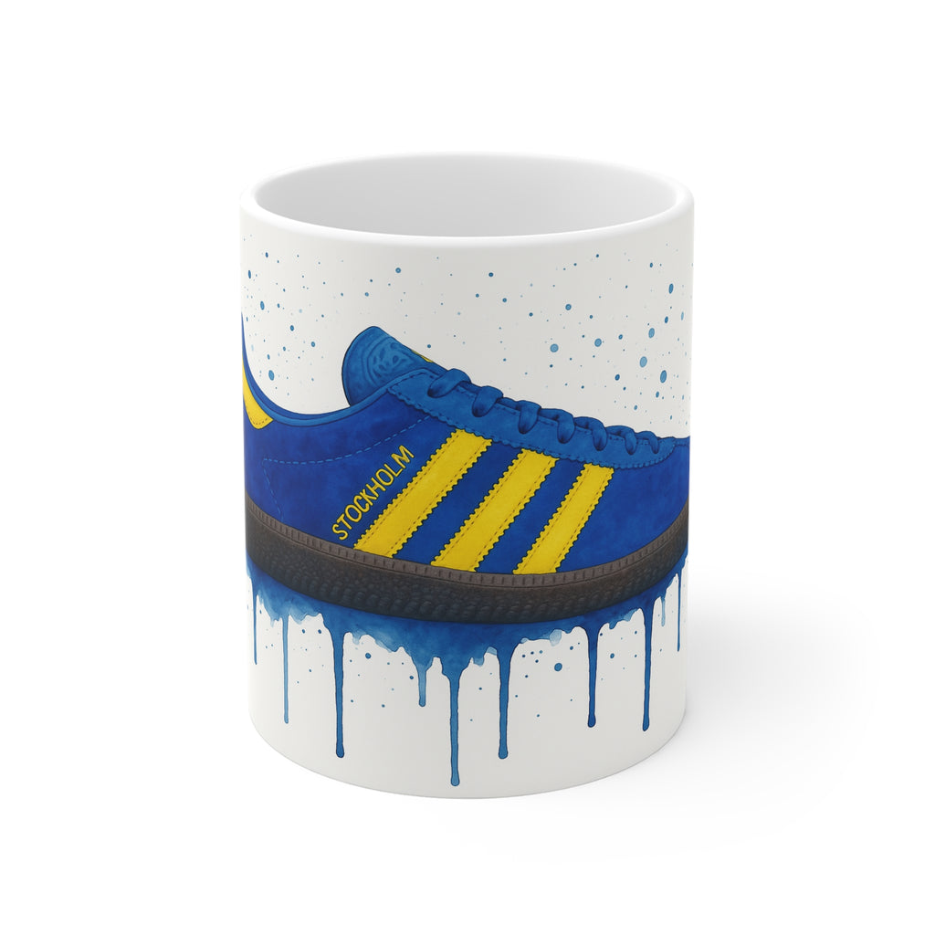 Stockholm Trainer Mug – Blue & Yellow Terrace Classic – Retro Casuals Gift