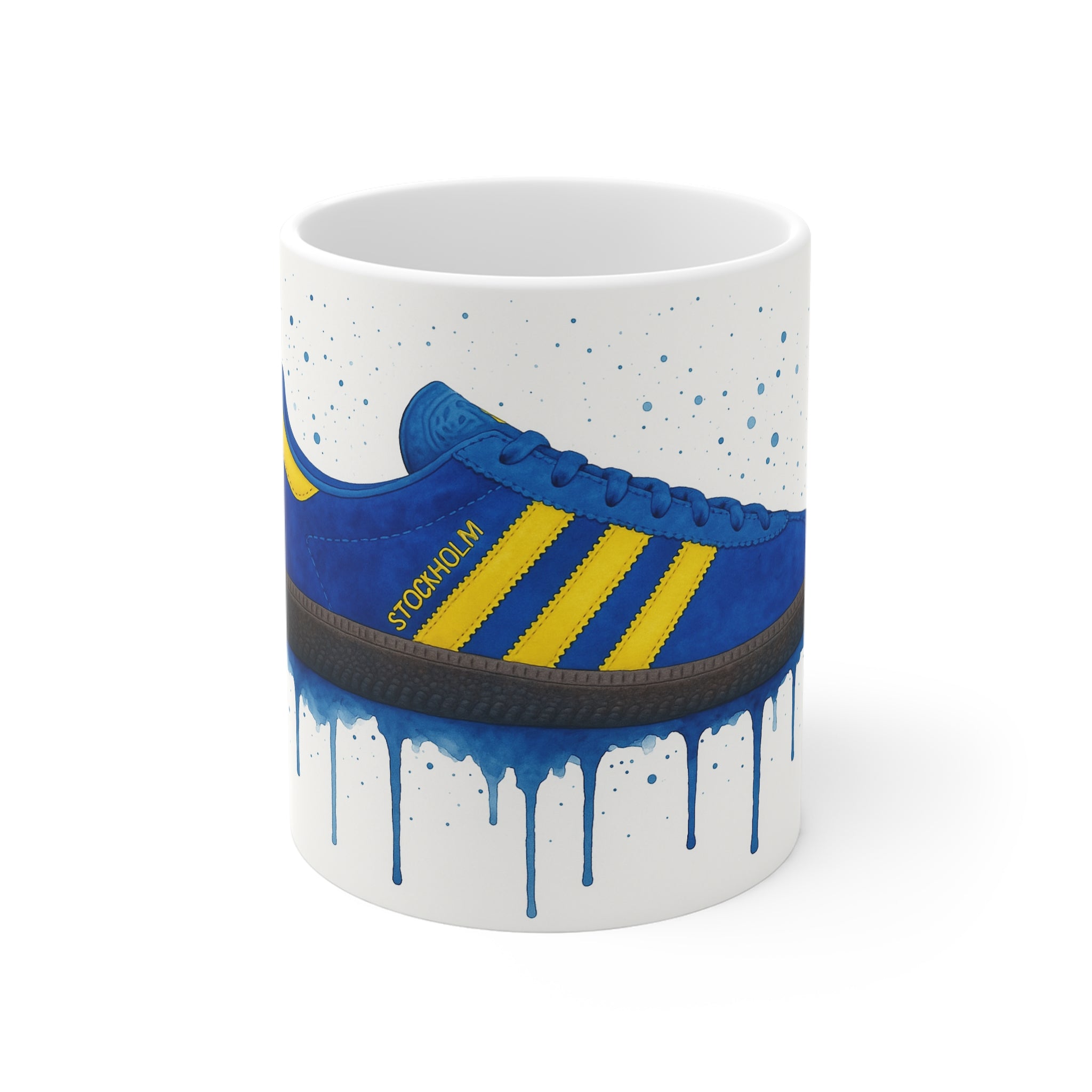 Stockholm Trainer Mug – Blue & Yellow Terrace Classic – Retro Casuals Gift