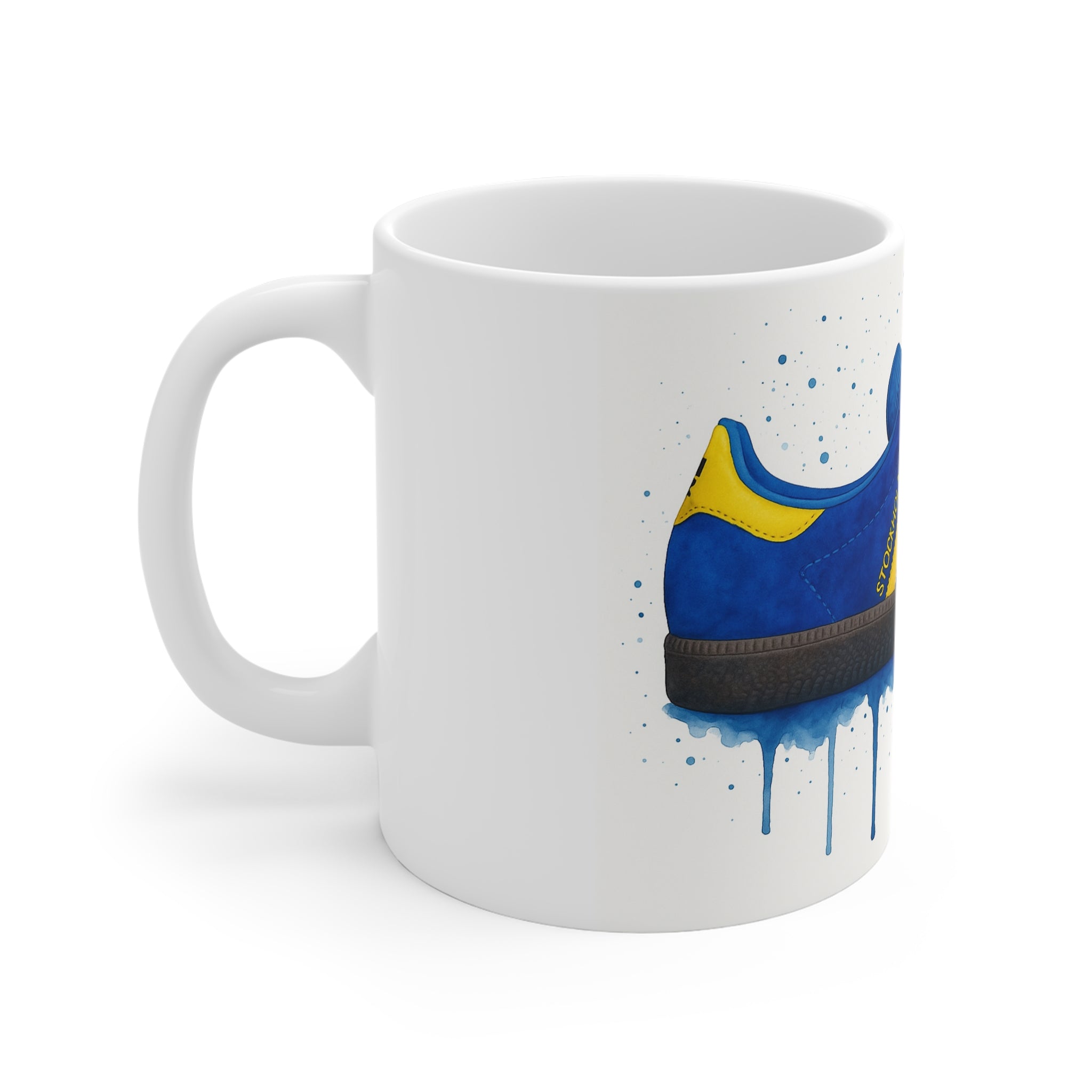 Stockholm Trainer Mug – Blue & Yellow Terrace Classic – Retro Casuals Gift