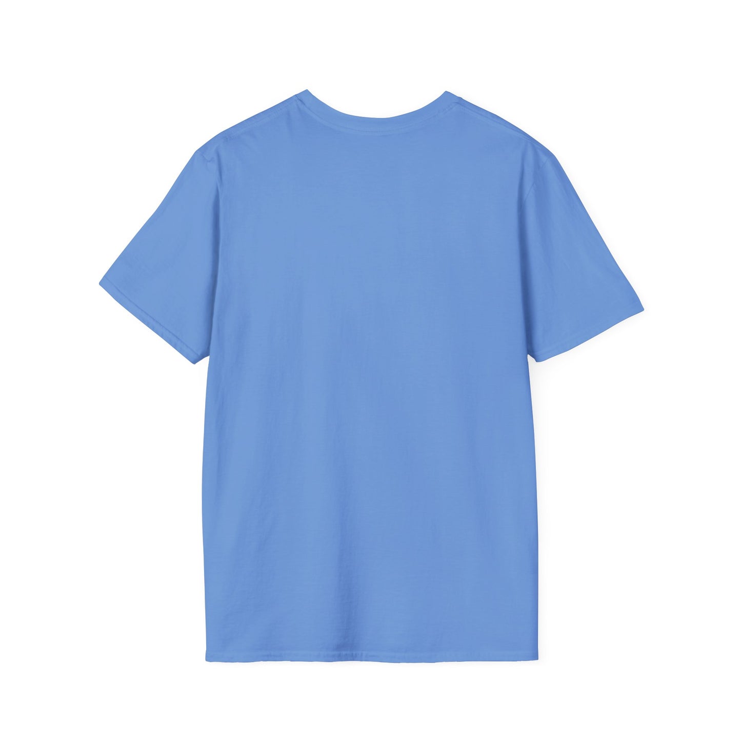 Plain sky blue short sleeve t-shirt shown from the back on white background