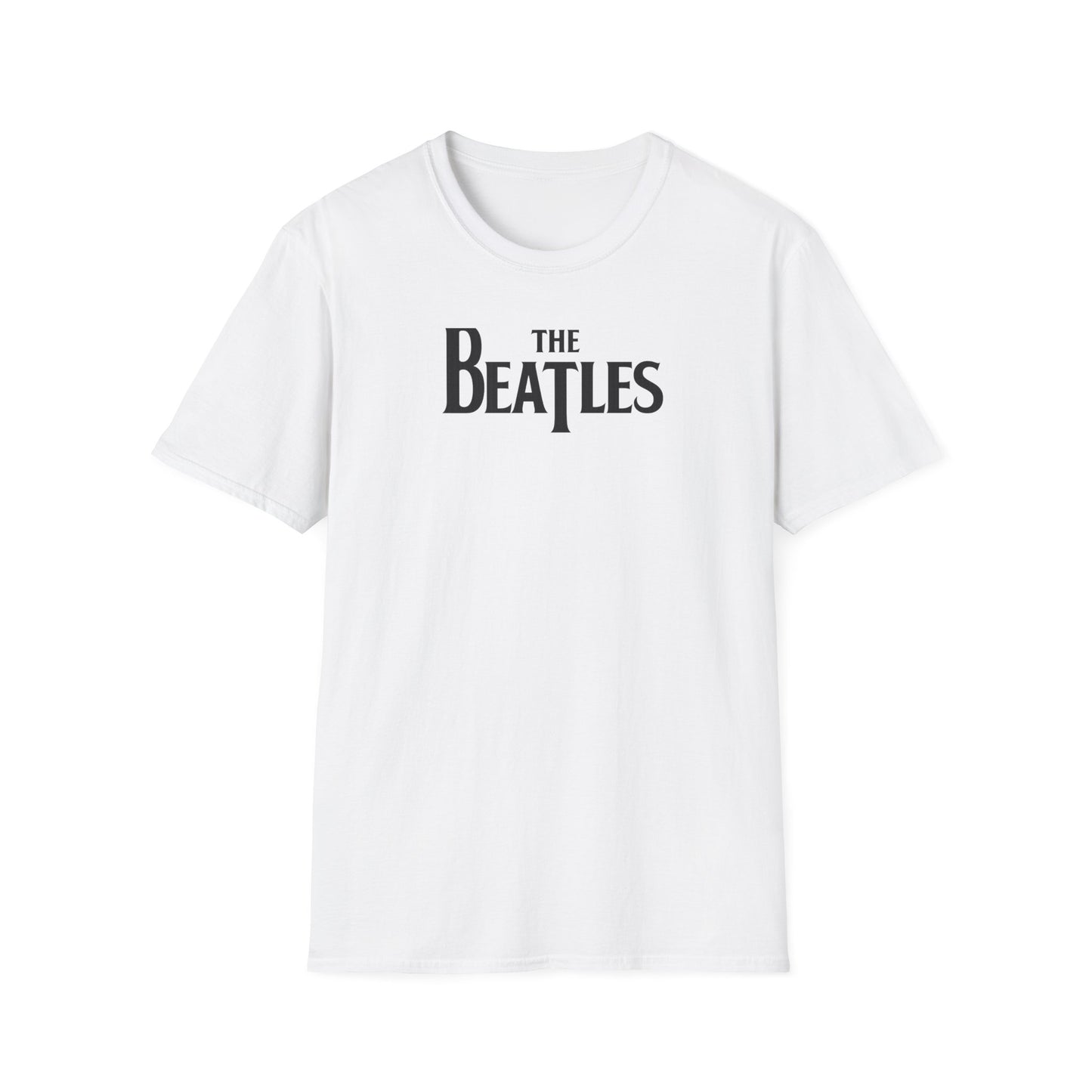 White t-shirt with 'The Beatles' logo on a white background