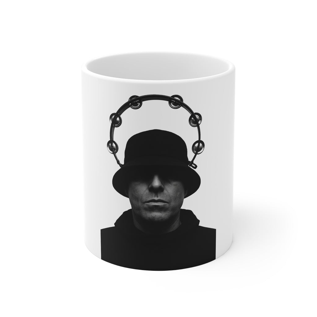 Oasis Icon Silhouette Mug – Black & White Tambourine Halo Design