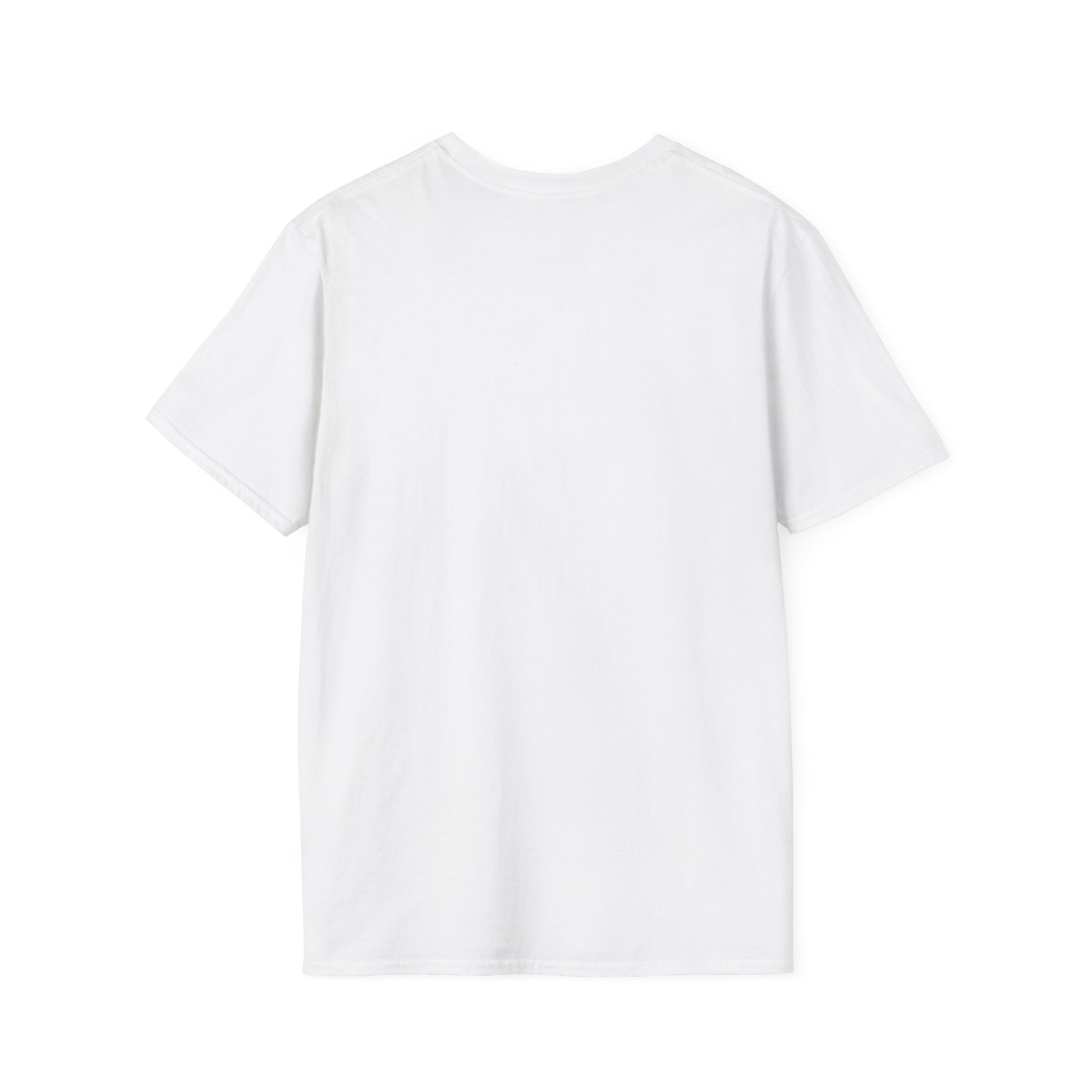 Plain white short-sleeve cotton t-shirt shown from the back on white background