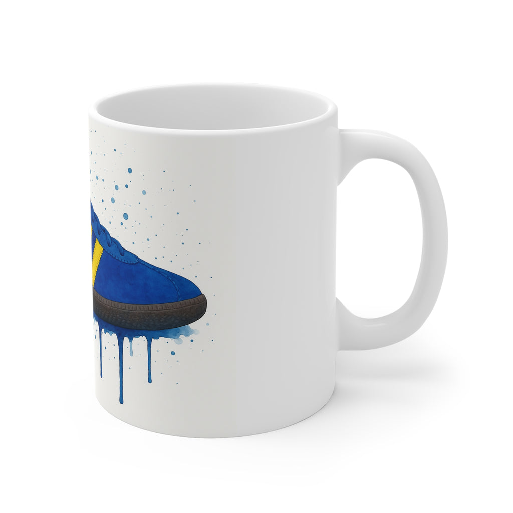 Stockholm Trainer Mug – Blue & Yellow Terrace Classic – Retro Casuals Gift