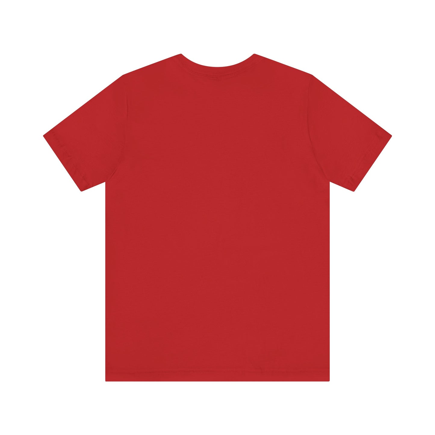Plain red short-sleeve t-shirt displayed flat on white background