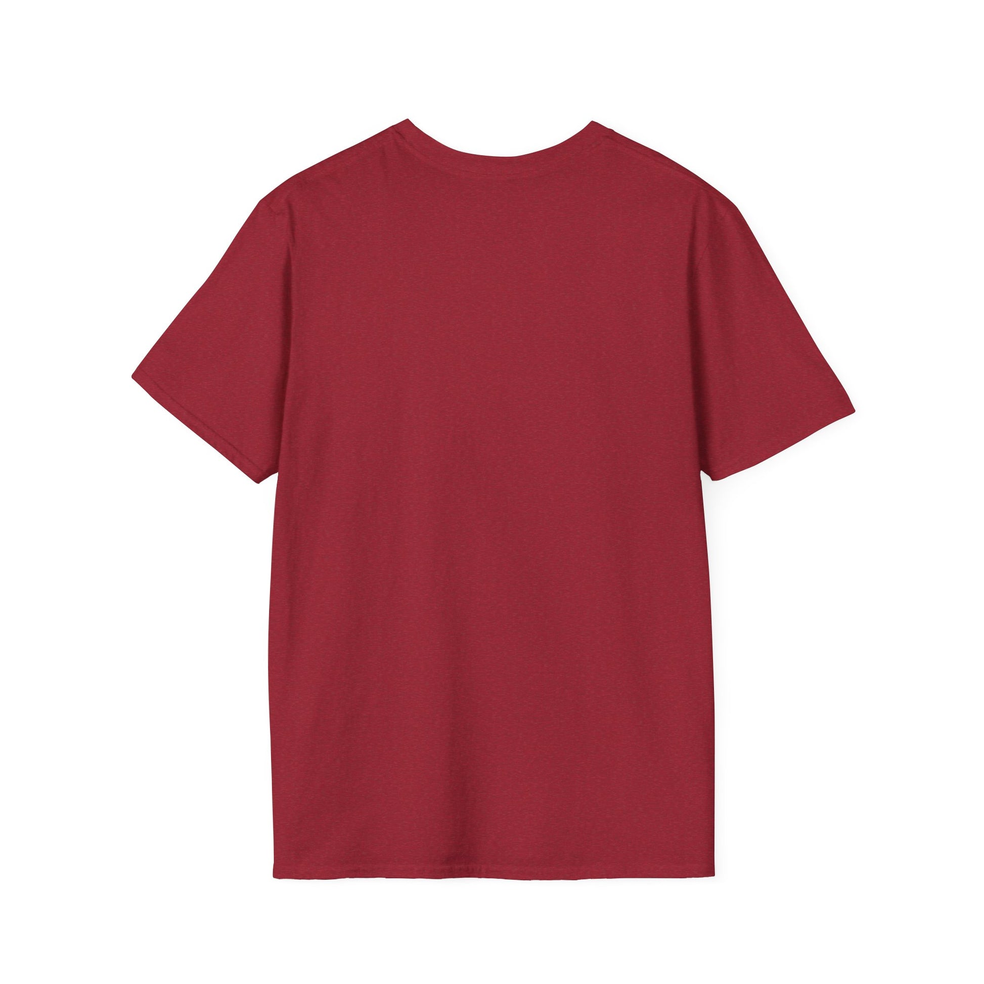 Back view of plain maroon short-sleeve cotton T-shirt on white background
