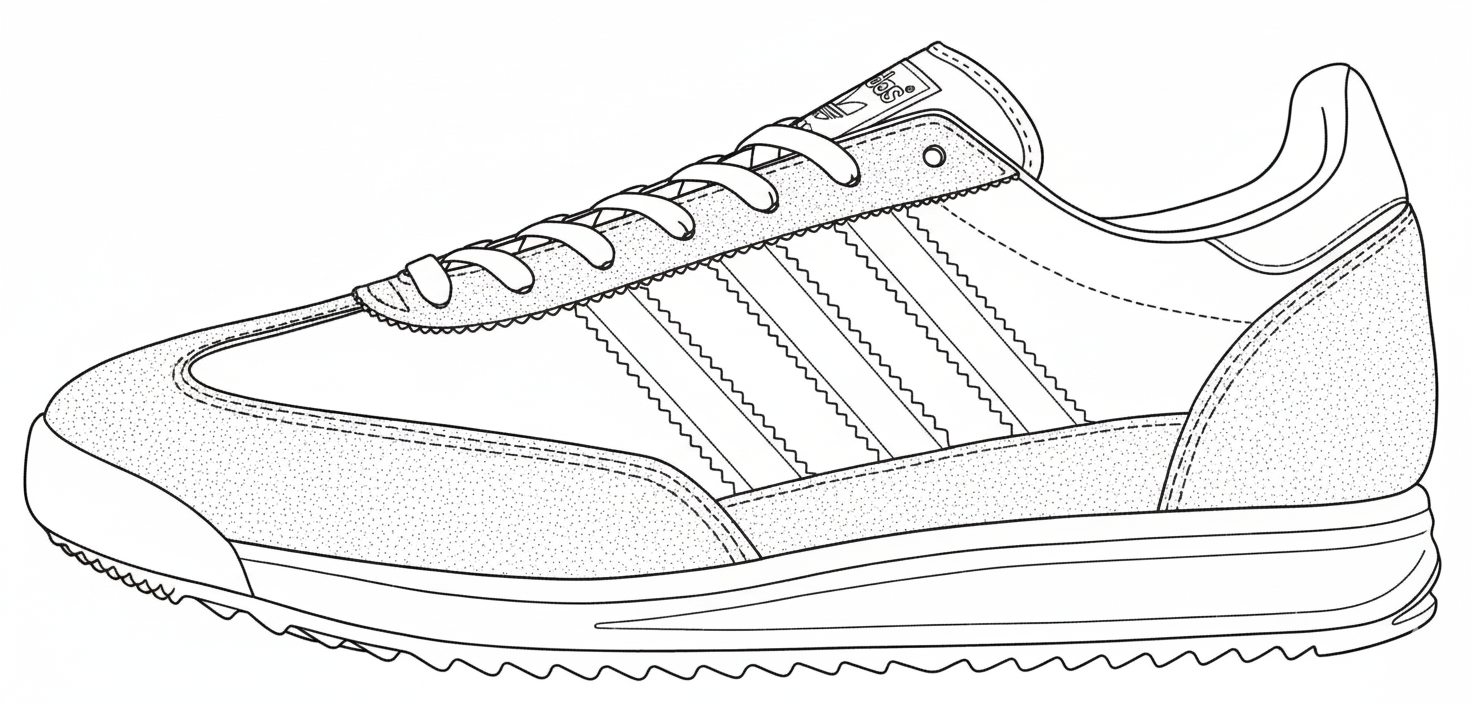Adidas sneaker line drawing coloring page illustration outline.
