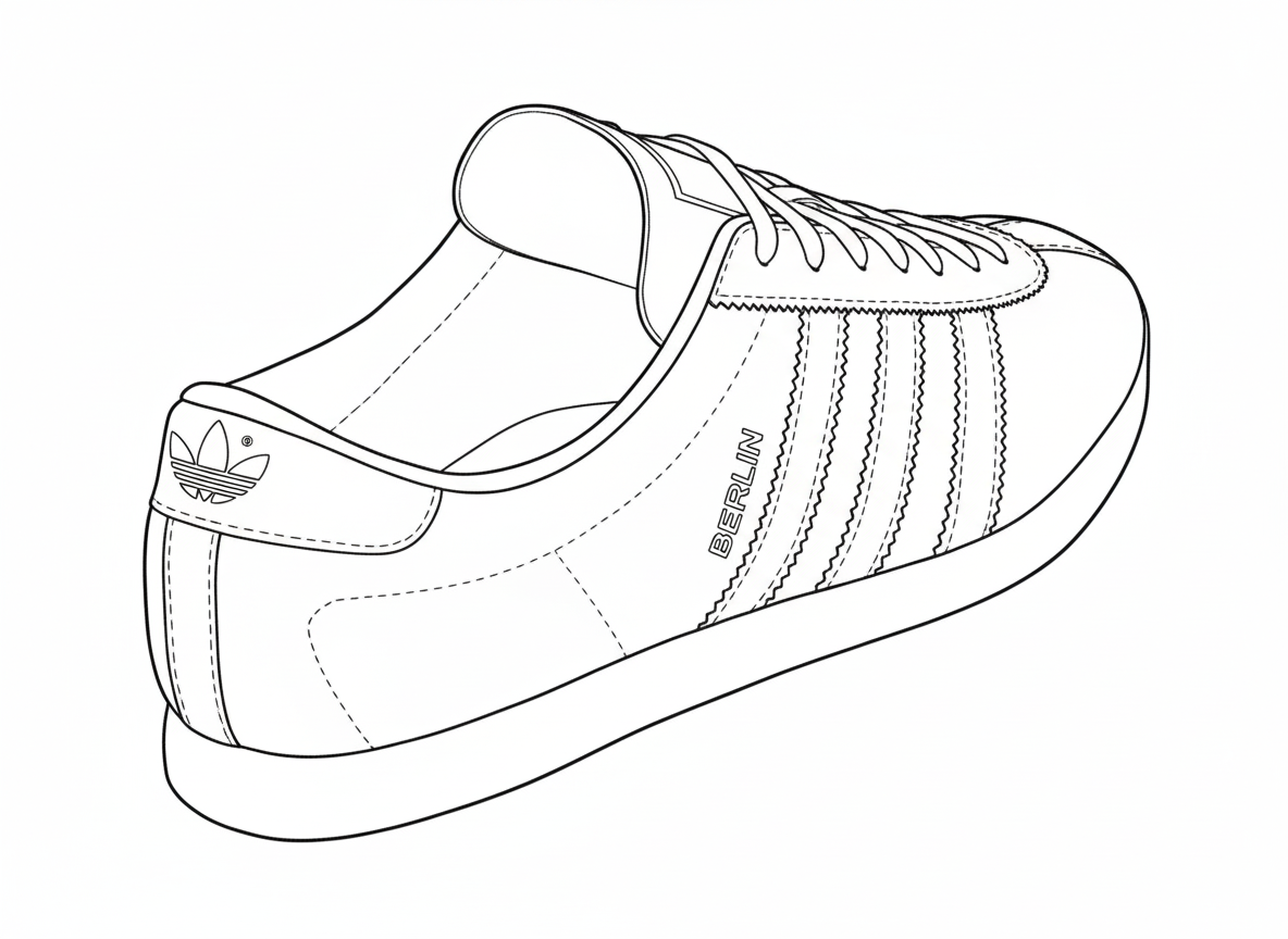 Adidas sneaker line drawing coloring page illustration outline.